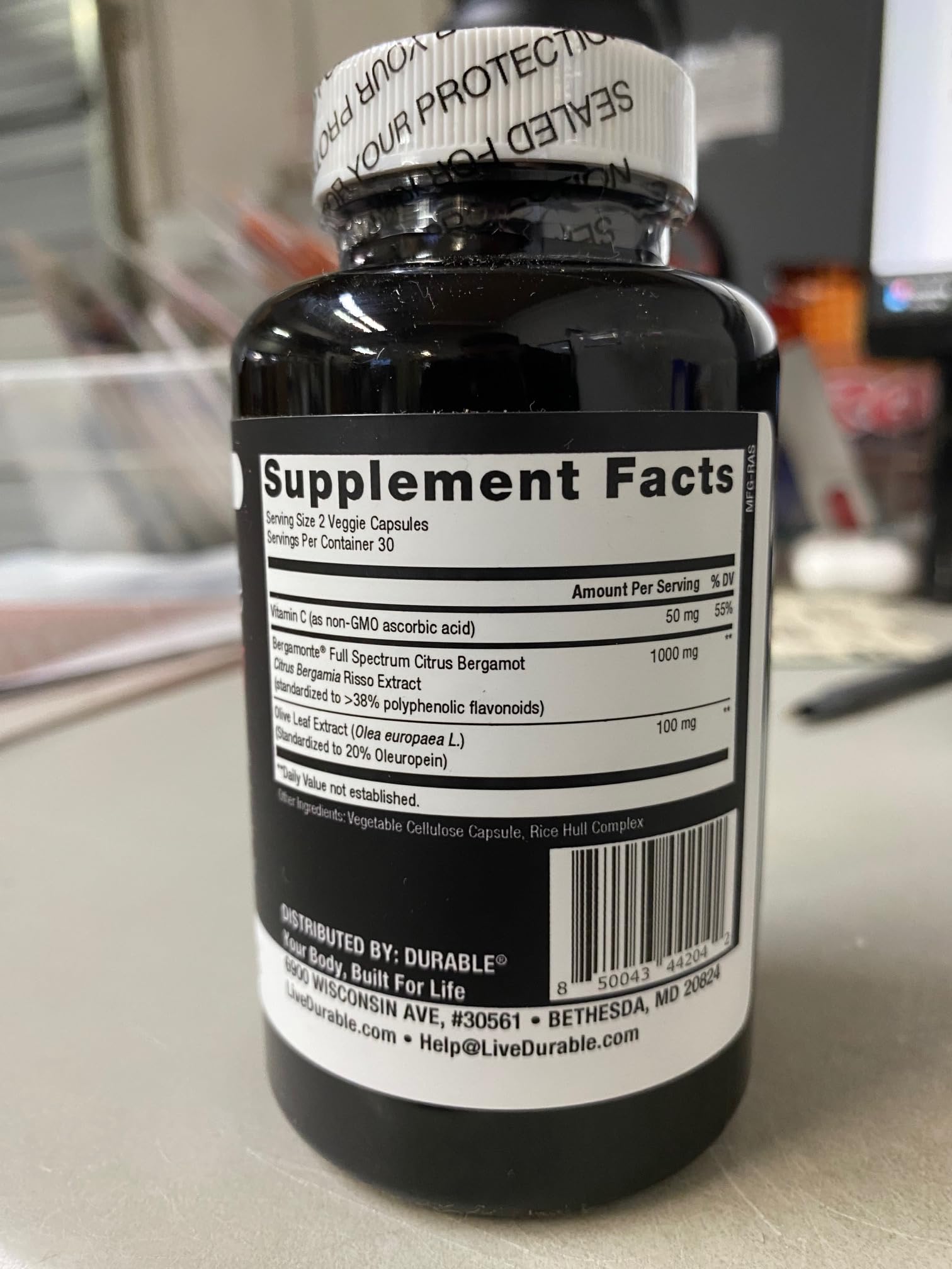Durable Heart sixty vegetarian capsules premium bottle base text