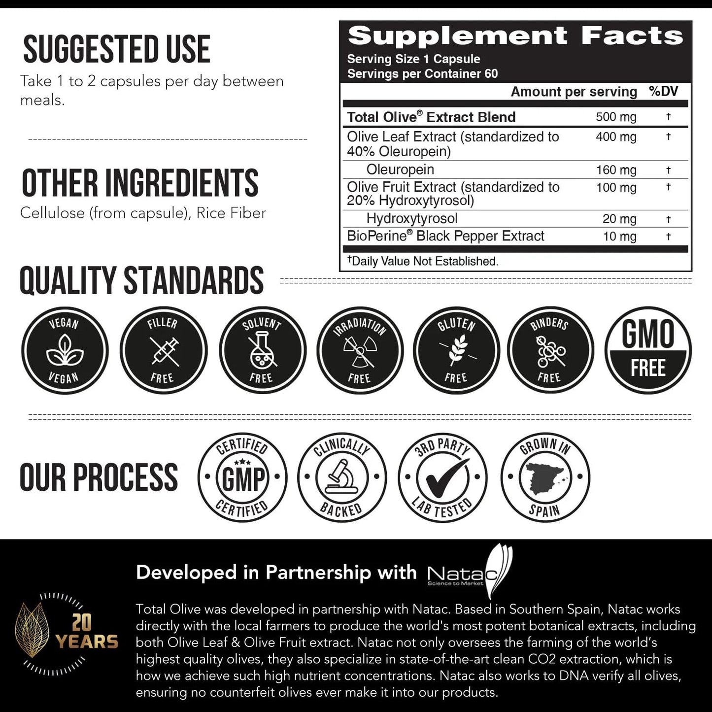 Top view of Triquetra Total Olive leaf extract safety seal and expiration details