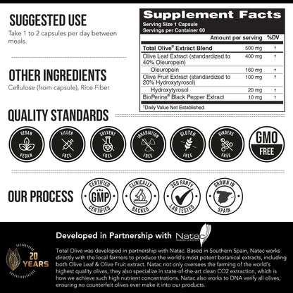 Top view of Triquetra Total Olive leaf extract safety seal and expiration details