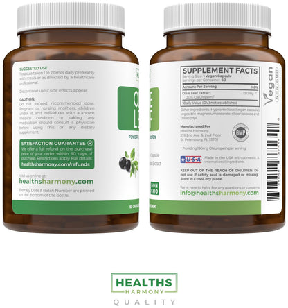Healths Harmony Olive Leaf Extract standard serving size illustration explaining the twenty percent oleuropein content.