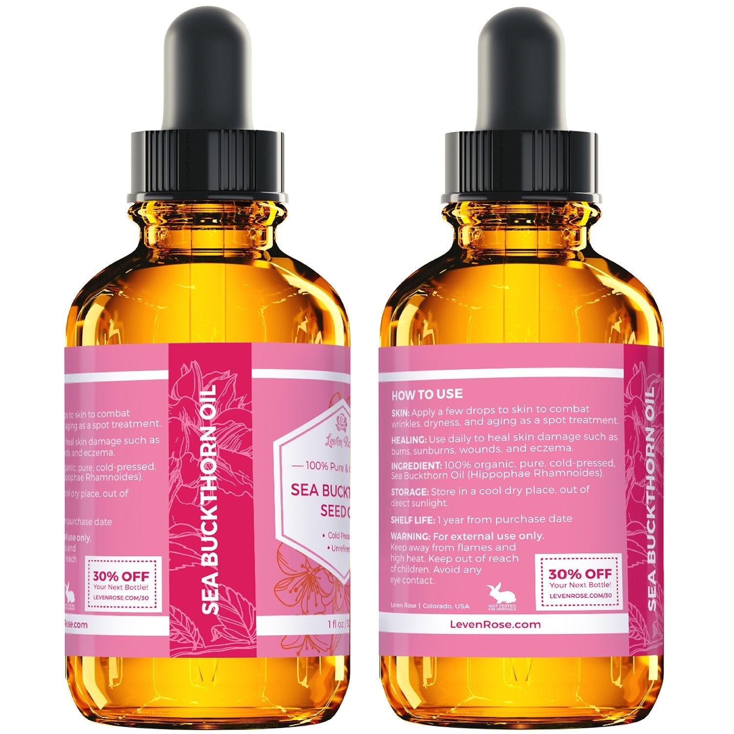 Leven Rose natural hair and nail nourishing oil imported formulation bottle side