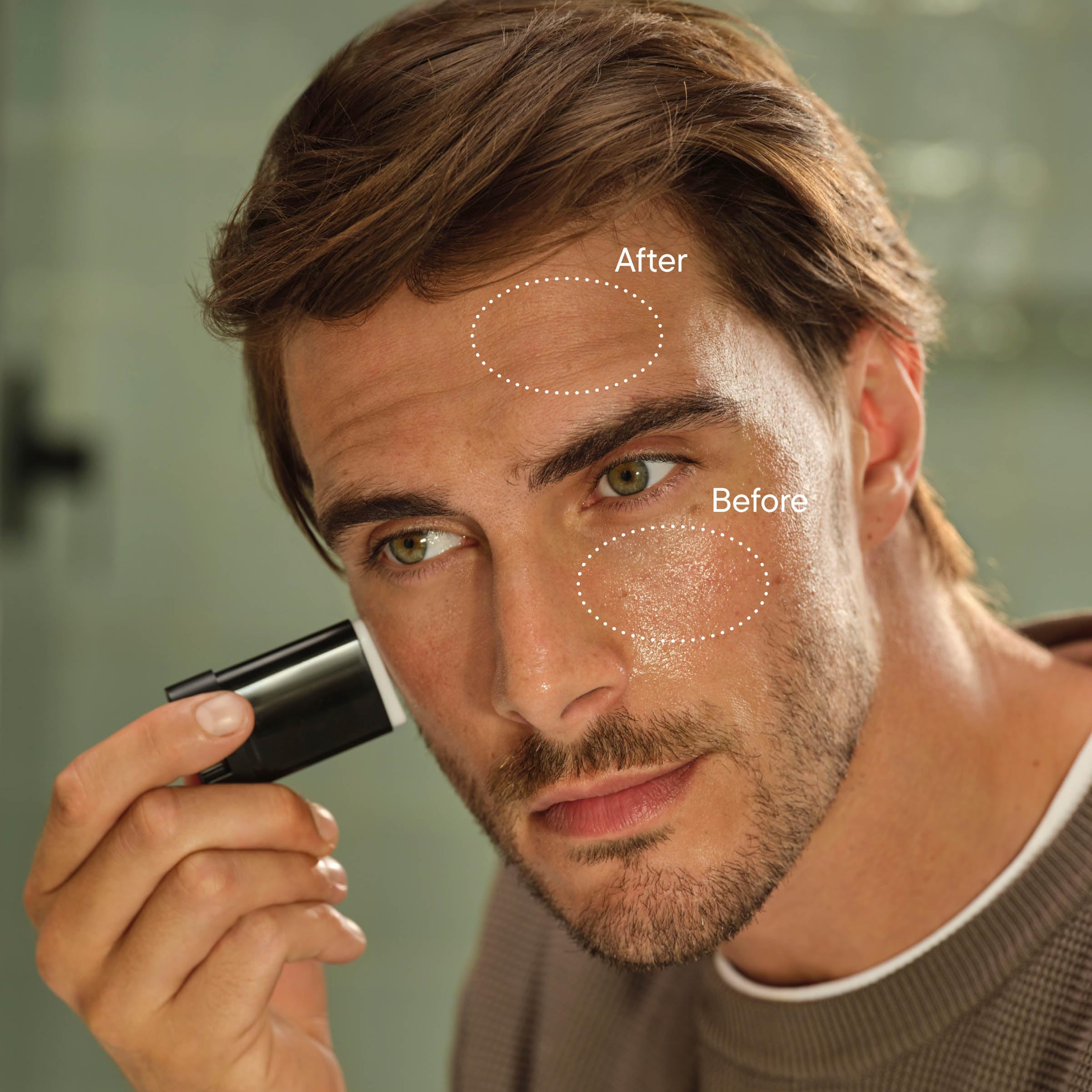 Harry's pore minimizing and mattifying skin care stick on a reflective surface