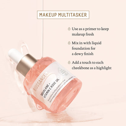 USA imported Biossance firming facial oil showcasing the premium glass droplet dispenser.