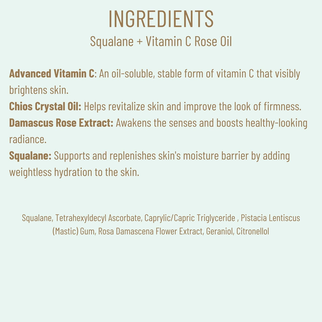 Biossance Squalane And Vitamin C Rose Advanced Facial Oil thirty milliliters bottle angle view