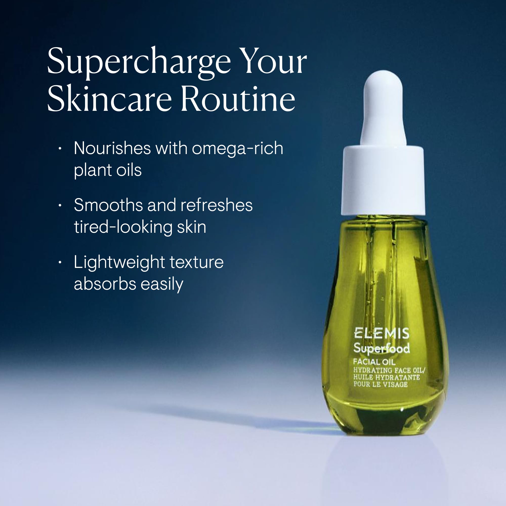 Luxury imported botanical face oil bottle displaying authentic branding and ingredients.