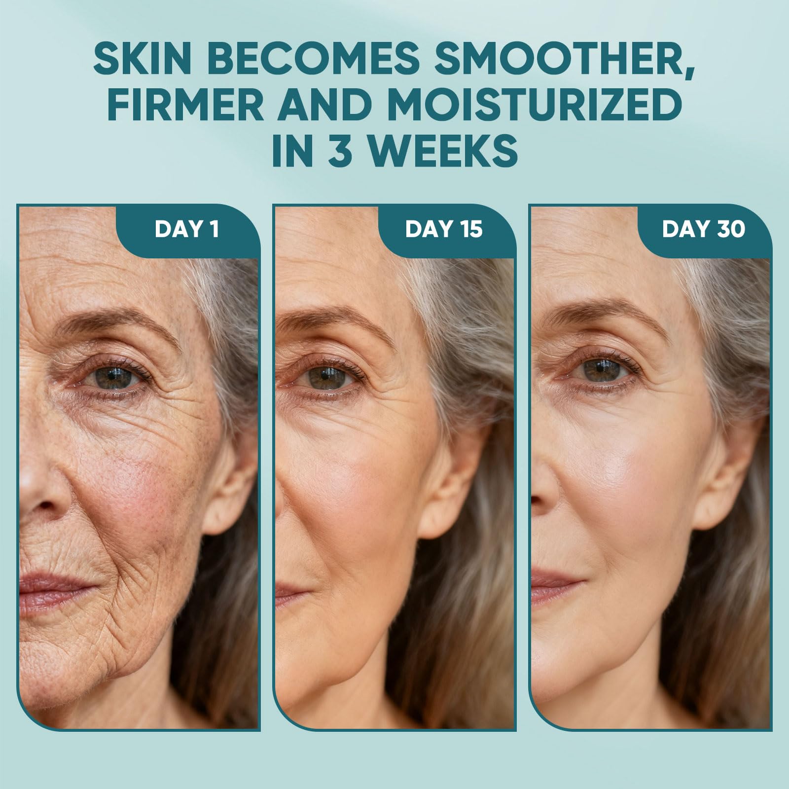 Side angle of the Fibosara anti-aging facial oil bottle showing the clear liquid blend and premium product design.