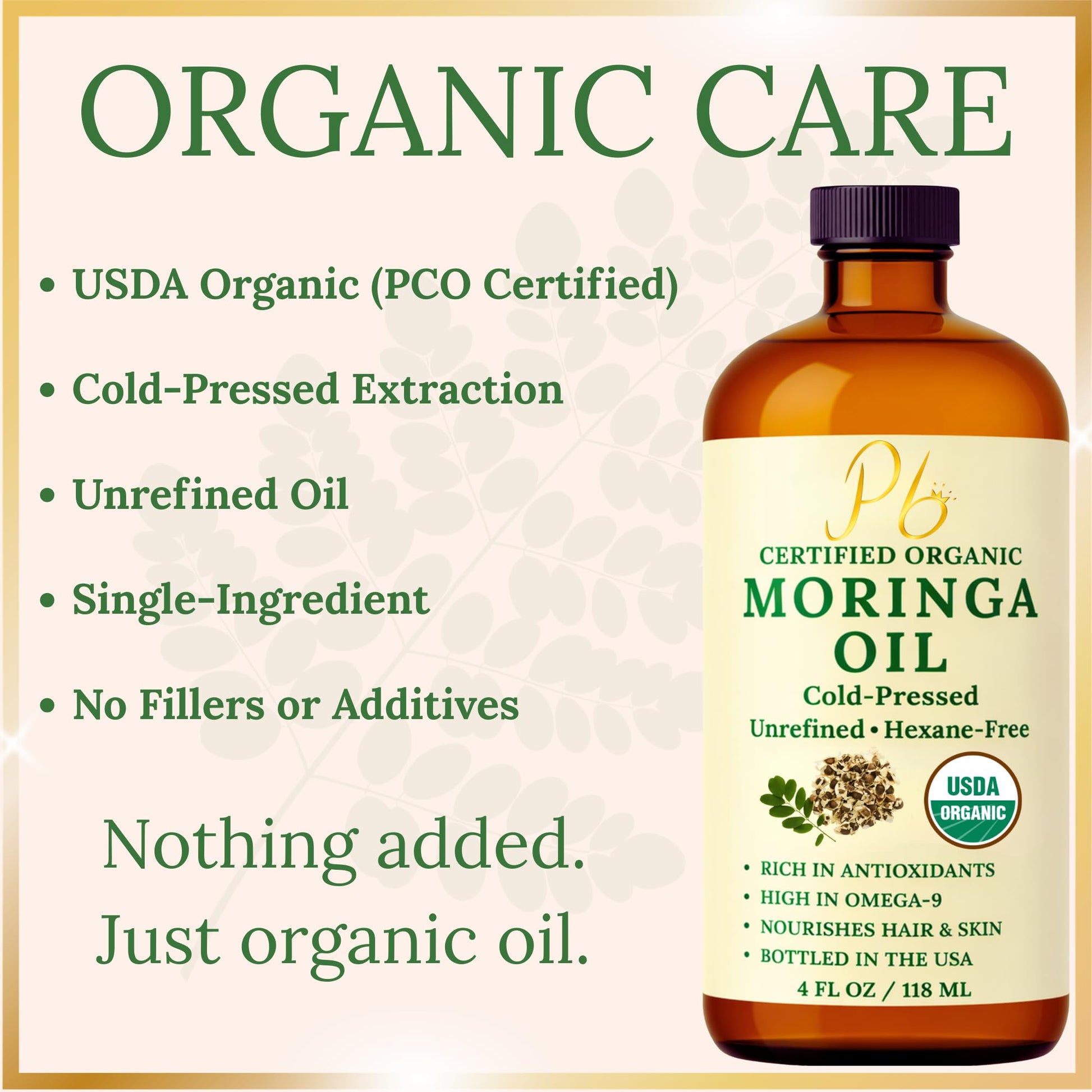 Authentic USA imported Pomberries moringa seed oil droplet showing clear lightweight texture