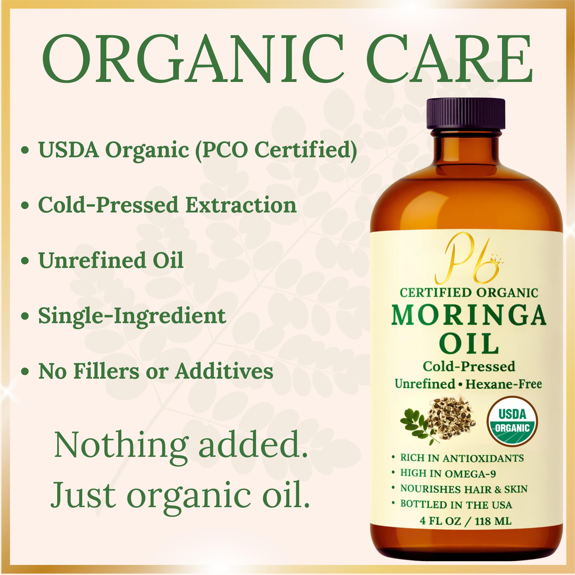 Authentic USA imported Pomberries moringa seed oil droplet showing clear lightweight texture