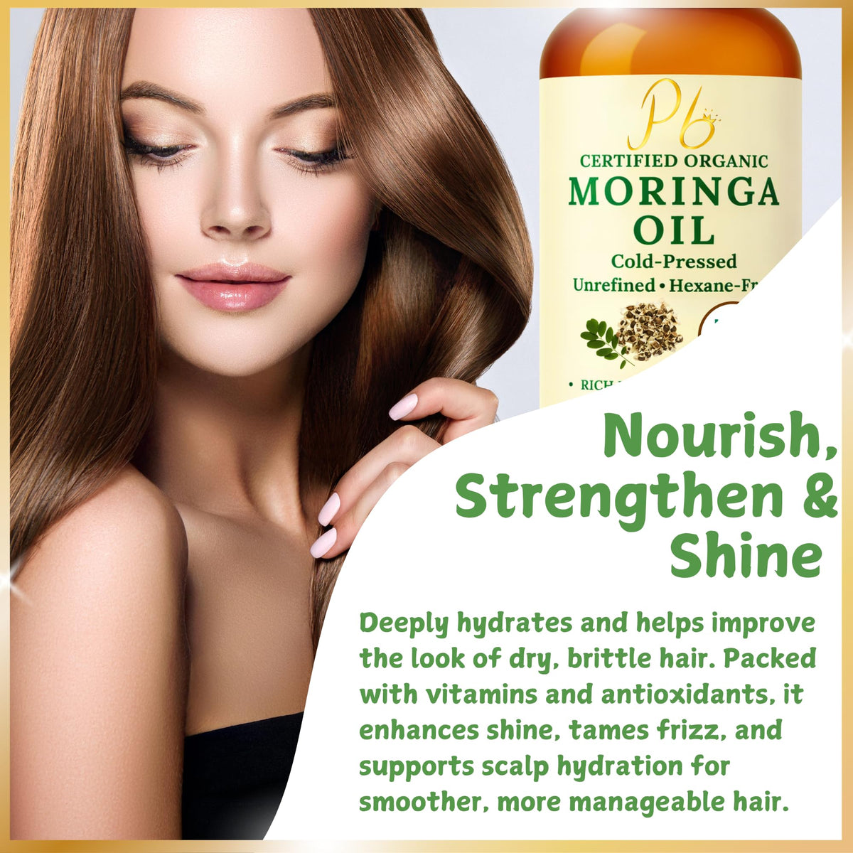 Hair and scalp treatment showcase using pure moringa oil