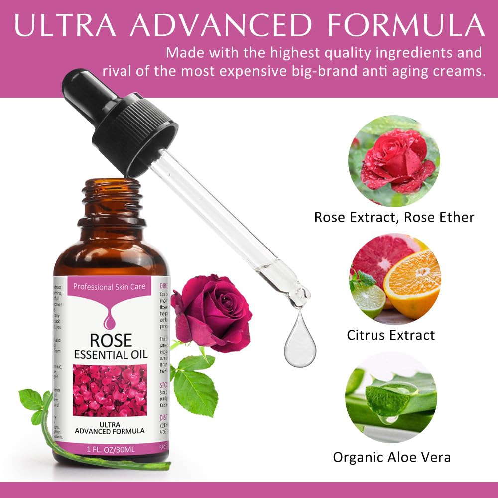 BabyFaceDiary Rose Essential Oil 30ml packaging showing anti wrinkle serum benefits