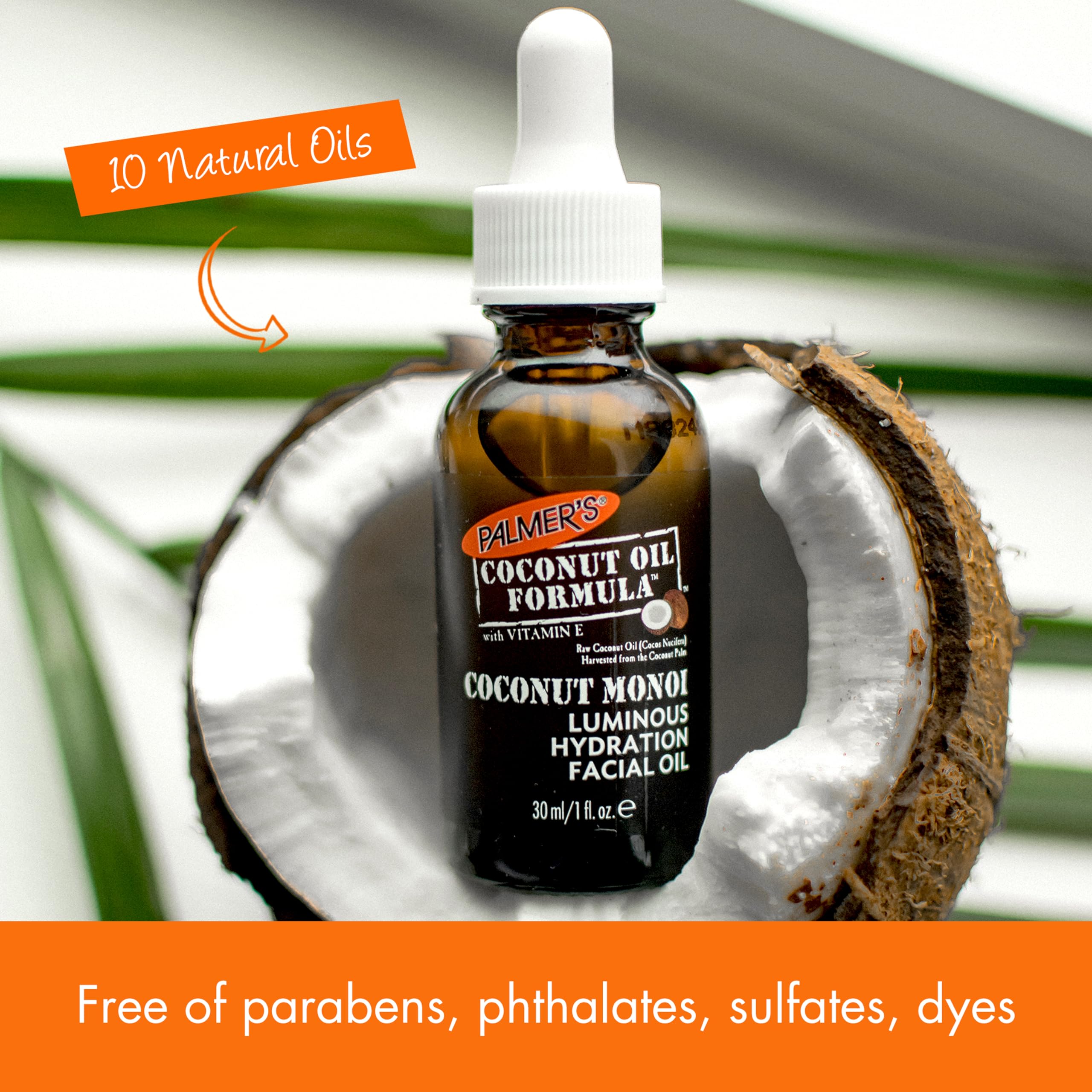 Back label of Palmer's non-comedogenic coconut oil formula for face care