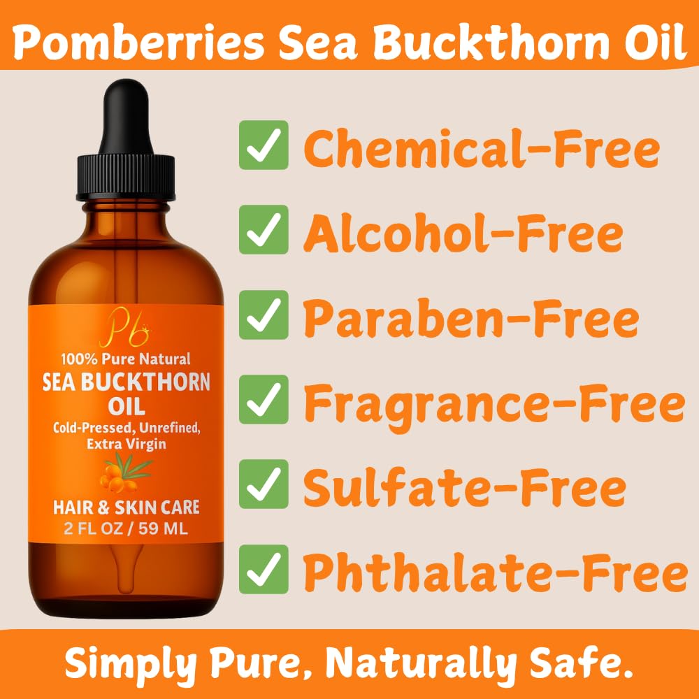 Unrefined sea buckthorn fruit oil dropper bottle showcasing the natural rich orange liquid texture