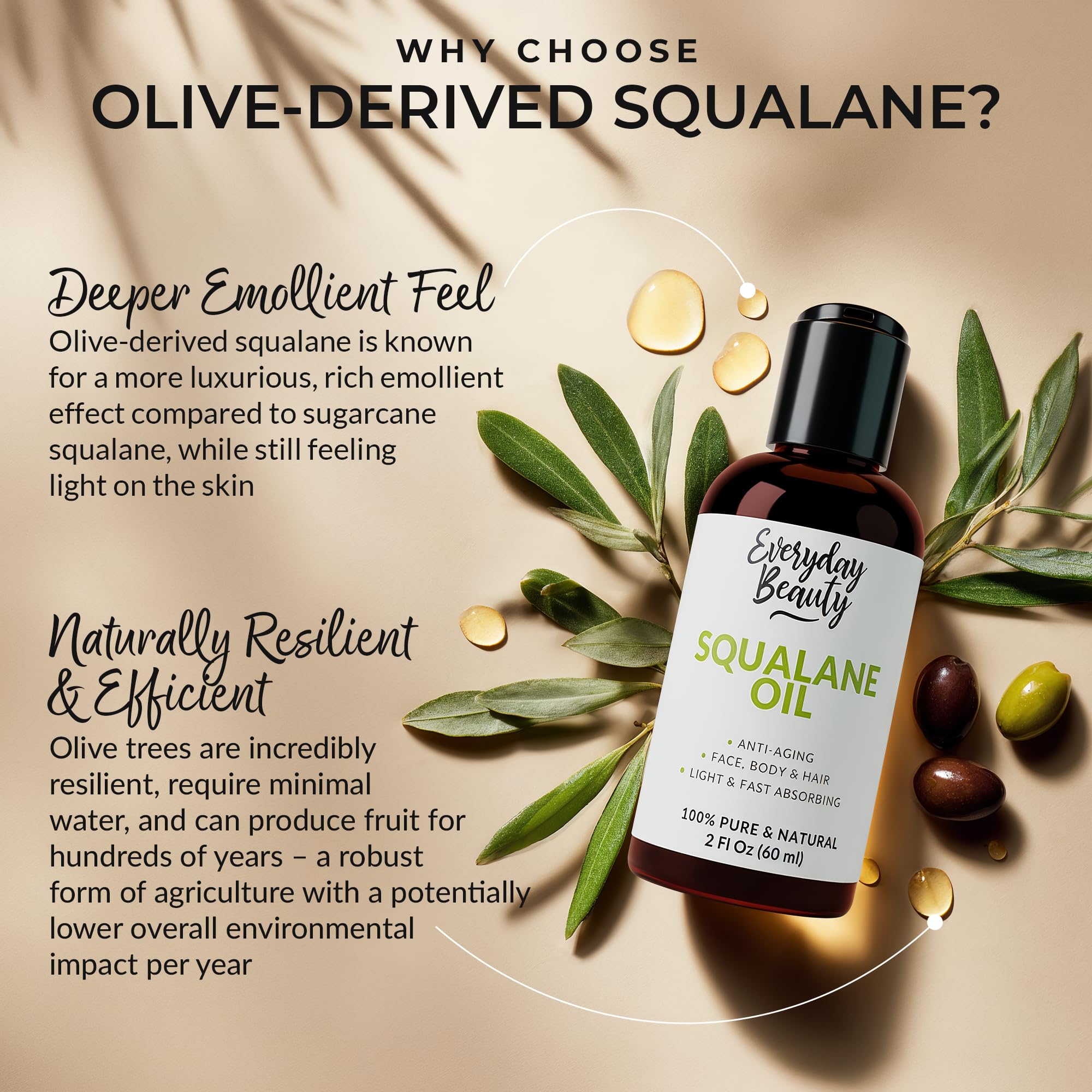 Everyday Beauty cold pressed unrefined squalane oil application on clean face and neck