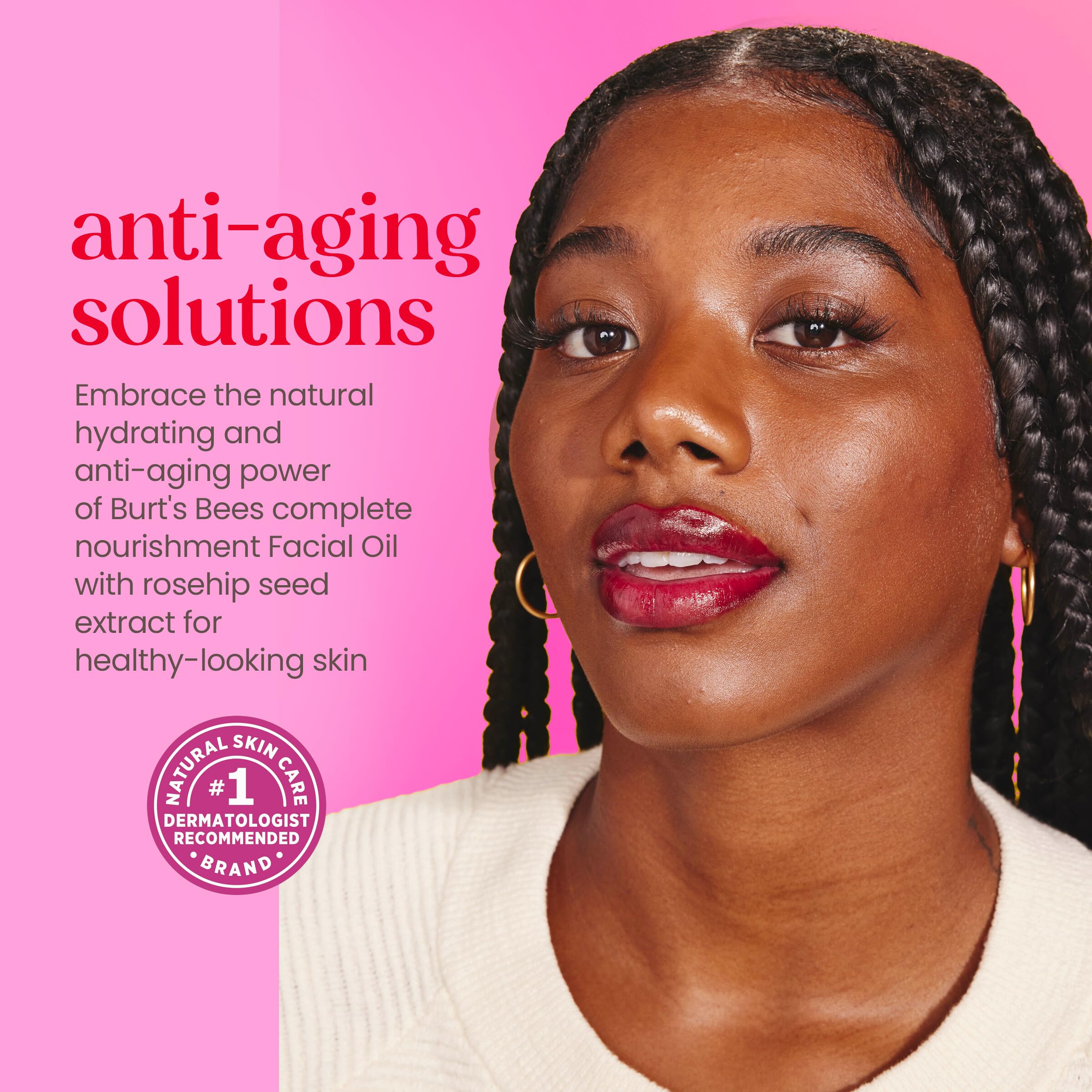 Natural origin anti wrinkle face oil ingredients showing rosehip and jojoba