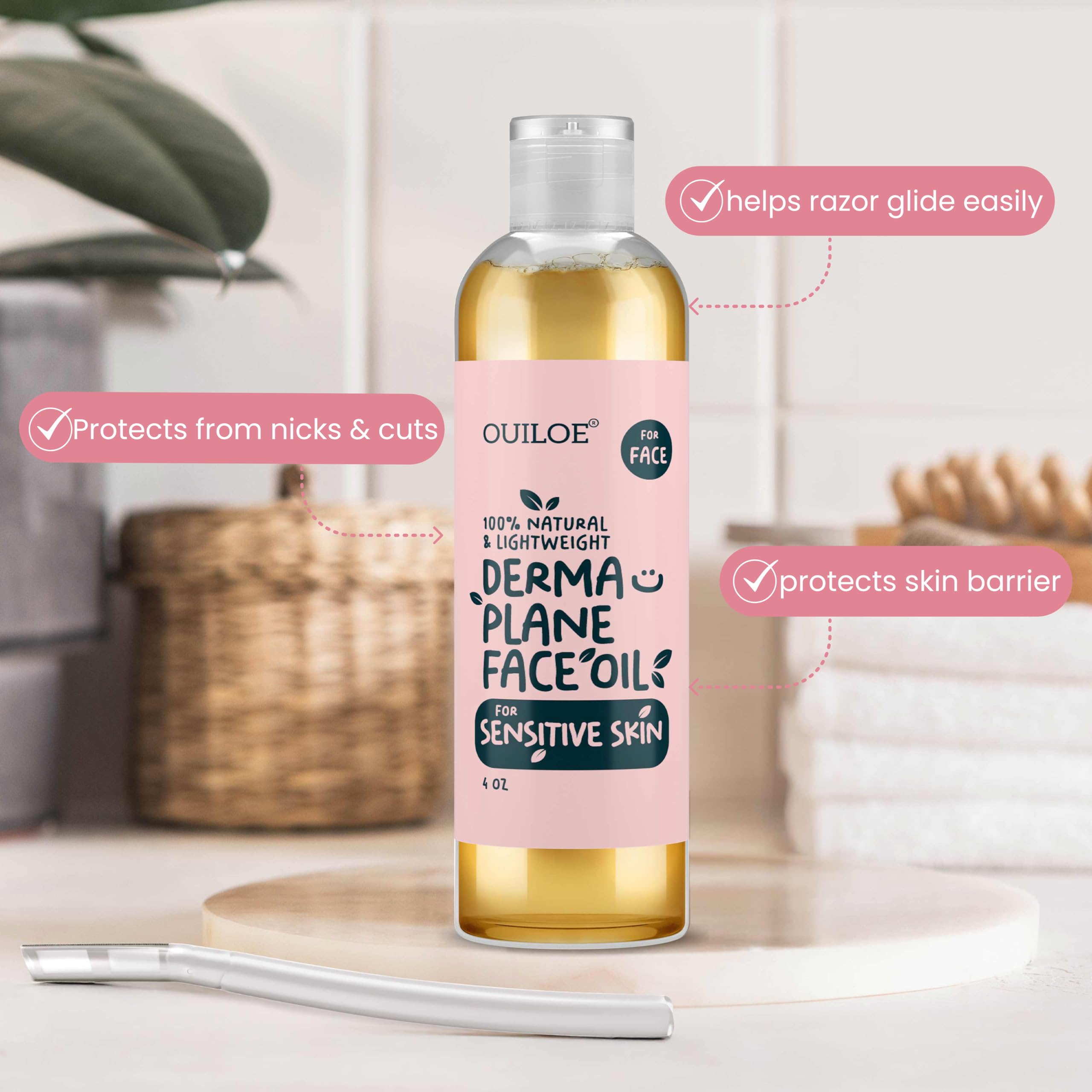 Fragrance free facial razor glide oil pouring out naturally
