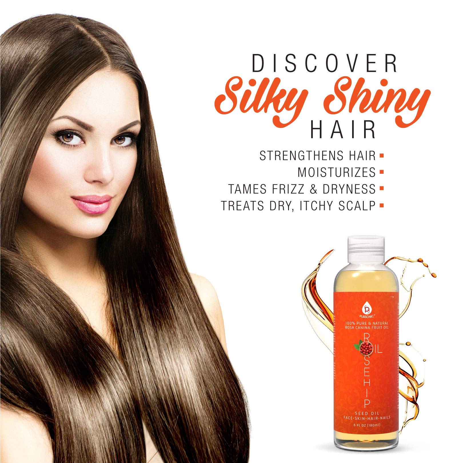 Pursonic pure natural rosehip oil dropper application highlighting lightweight fast absorbing texture for glowing skin