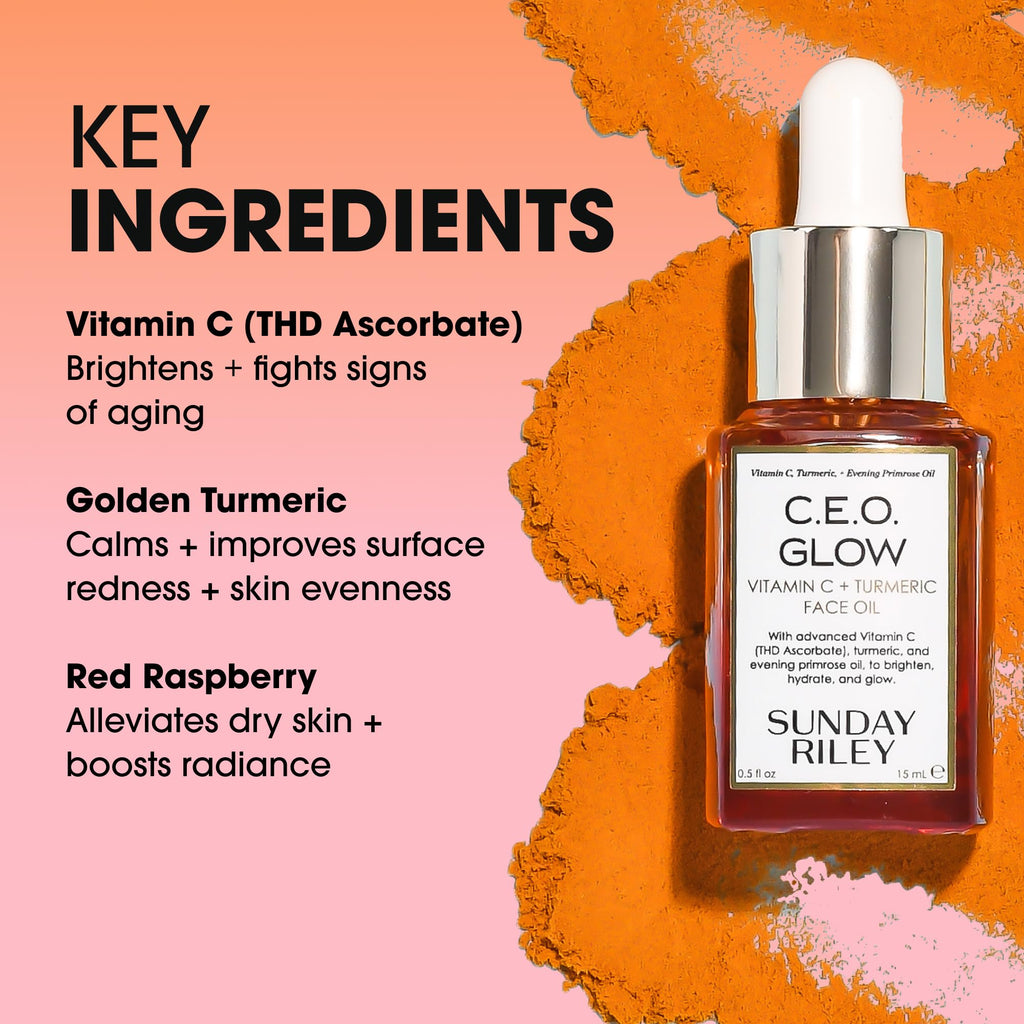 Sunday Riley C.E.O. skincare bottle shown on a clean white surface