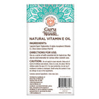 Back label of GuruNanda vitamin E oil showing ingredients