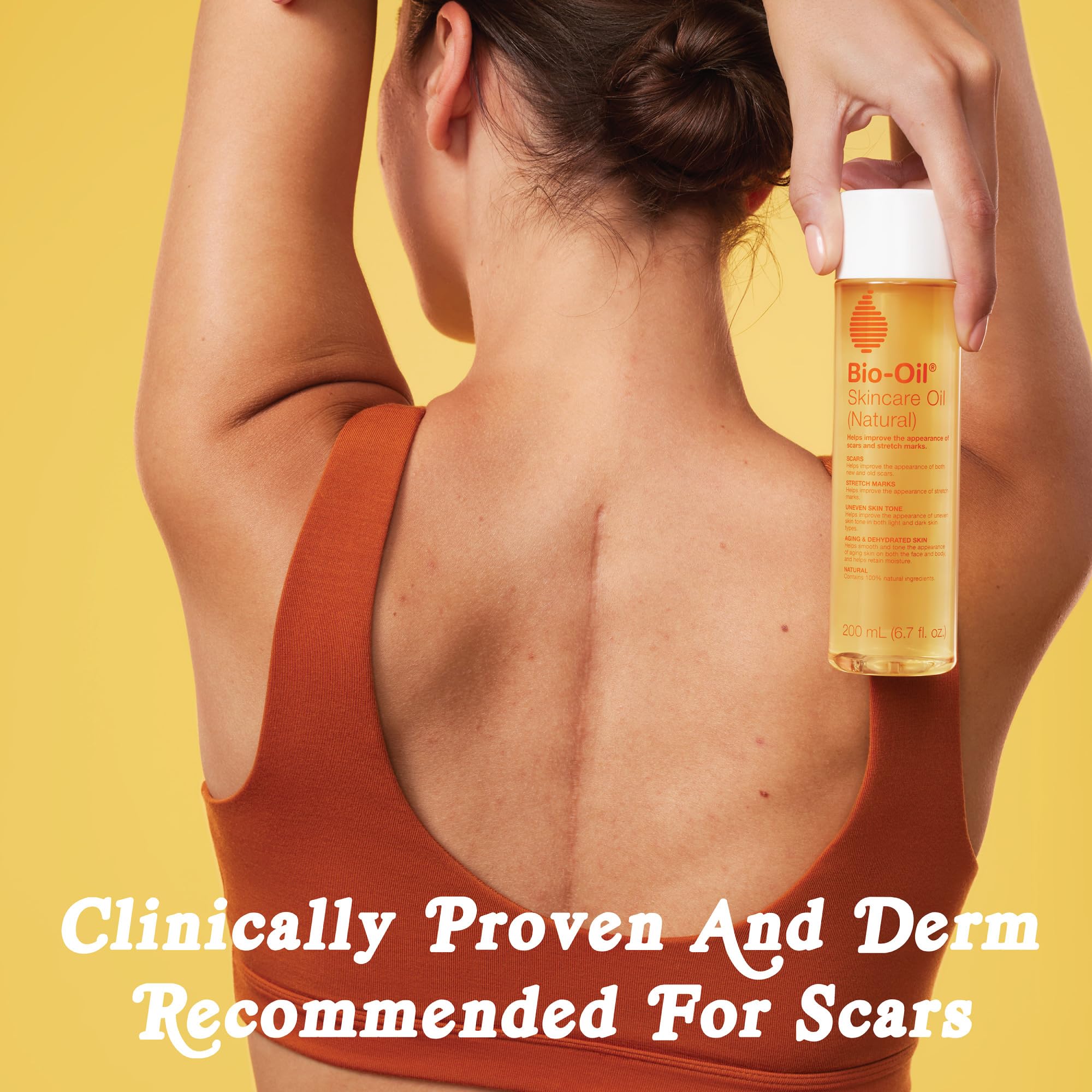 Bio-Oil plant based face and body oil serum bottle for stretch marks