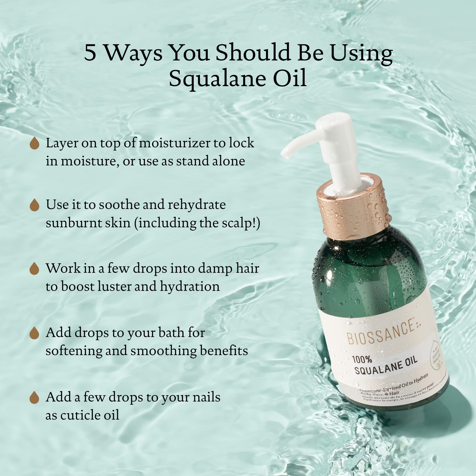 Vegan sugarcane derived face and body oil dropper application close up