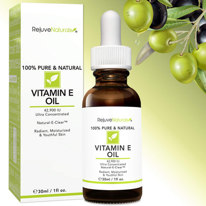 RejuveNaturals ultra concentrated vitamin E oil being applied as a collagen boosting facial treatment