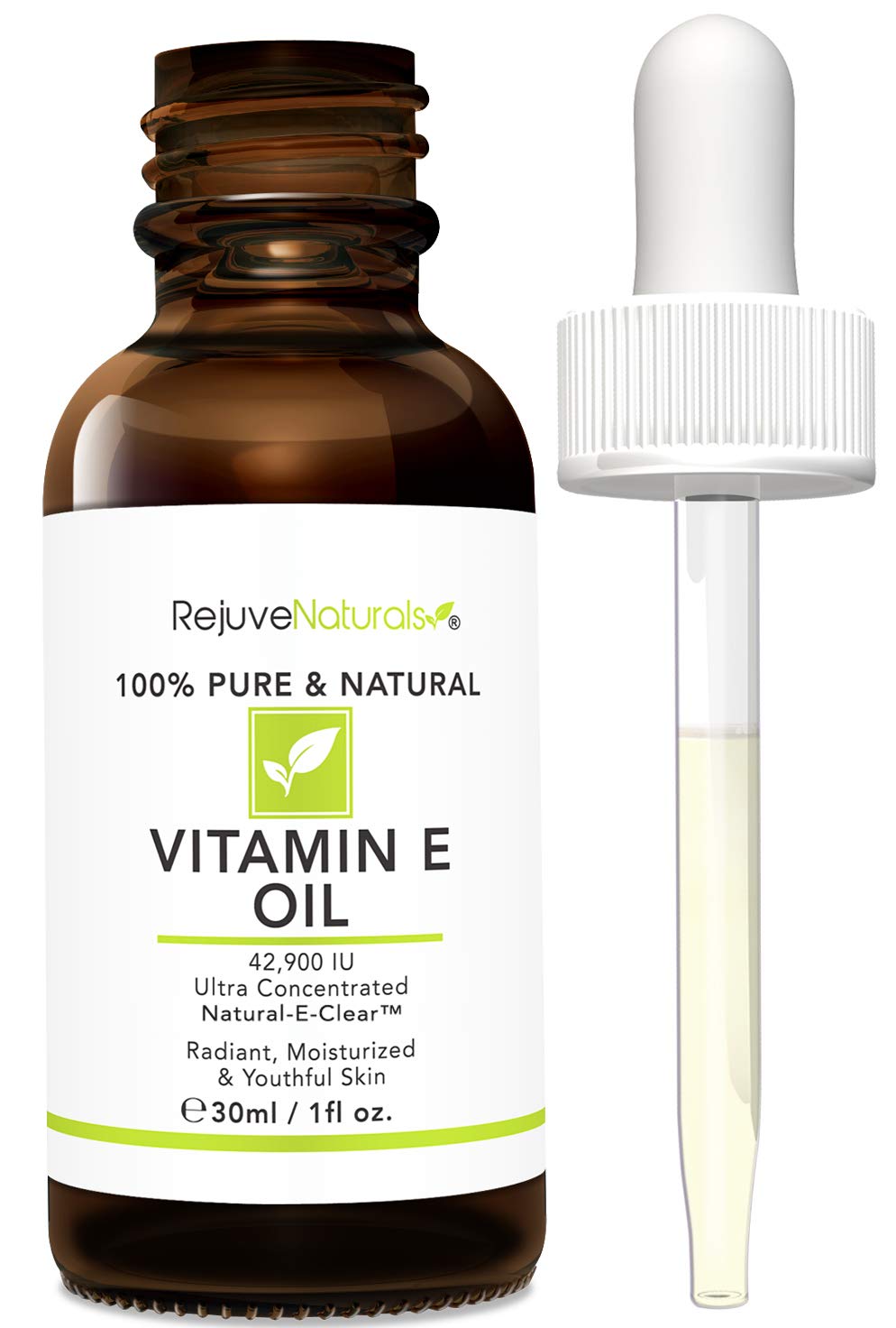 RejuveNaturals natural vitamin E oil bottle illustrating targeted stretch mark and surgery scar care