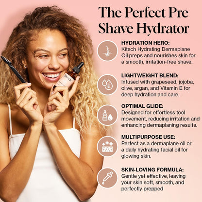 Kitsch Hydrating Dermaplane Face Oil packaging showing ingredients list
