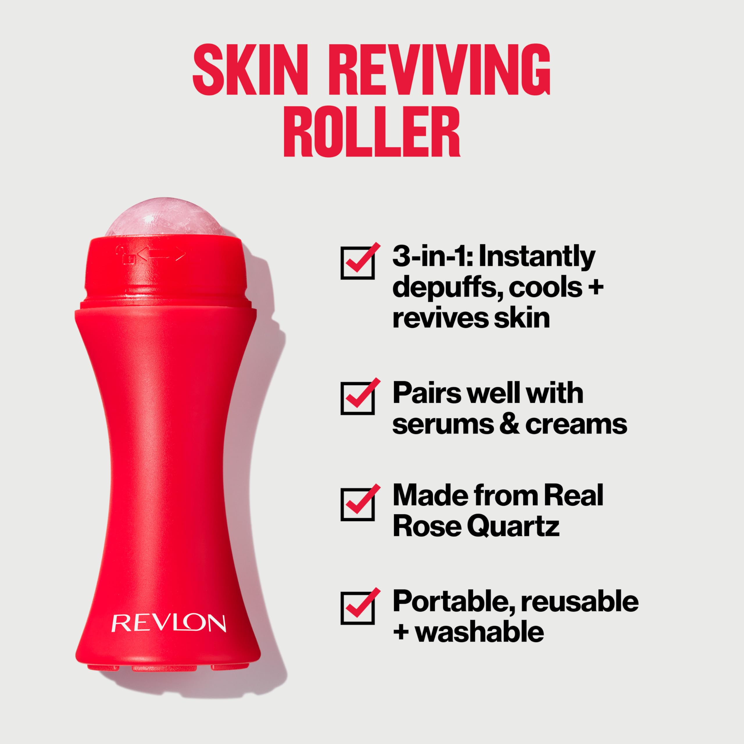 Genuine rose quartz stone head on Revlon facial reviving roller