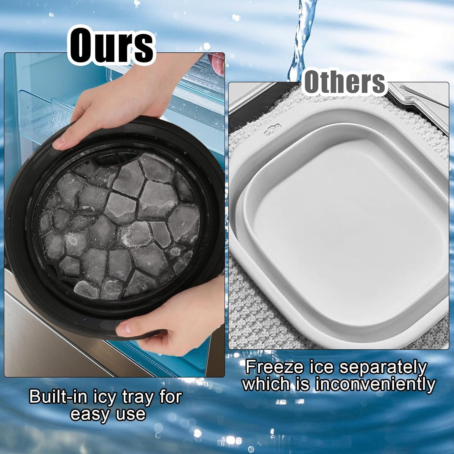 Close up look at the built in ice tray mold integrated inside the black silicone facial bowl