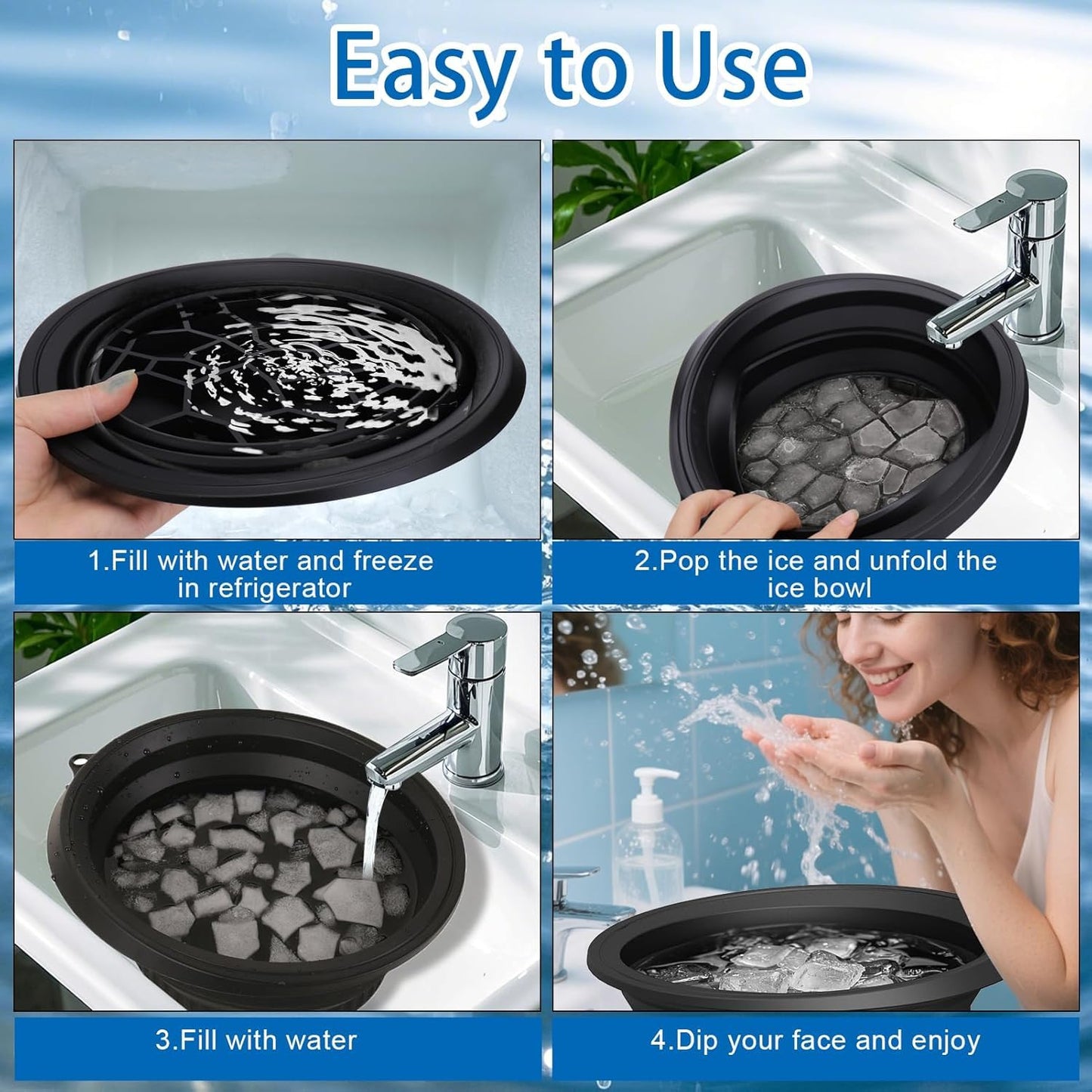 Amoner U modern style black ice face bath tool being filled with fresh water