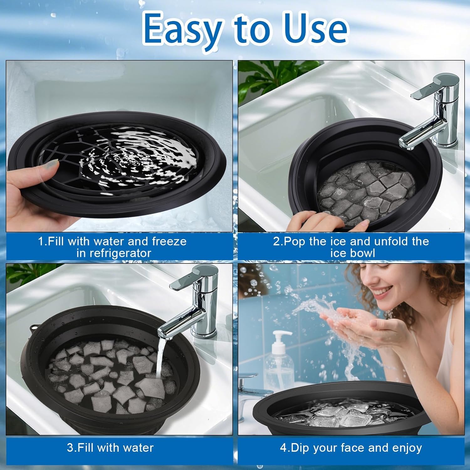 Amoner U modern style black ice face bath tool being filled with fresh water