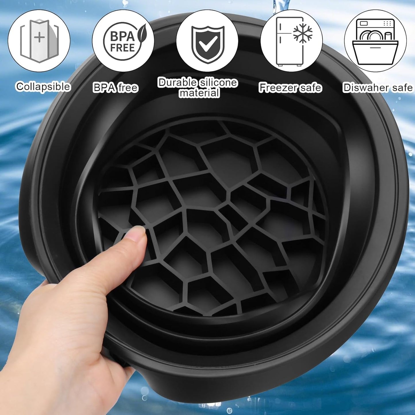 Top view of the round Amoner U cold plunge basin highlighting the durable silicone texture