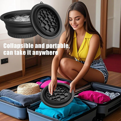 Amoner U collapsible silicone face bowl showing its dishwasher safe and flexible construction