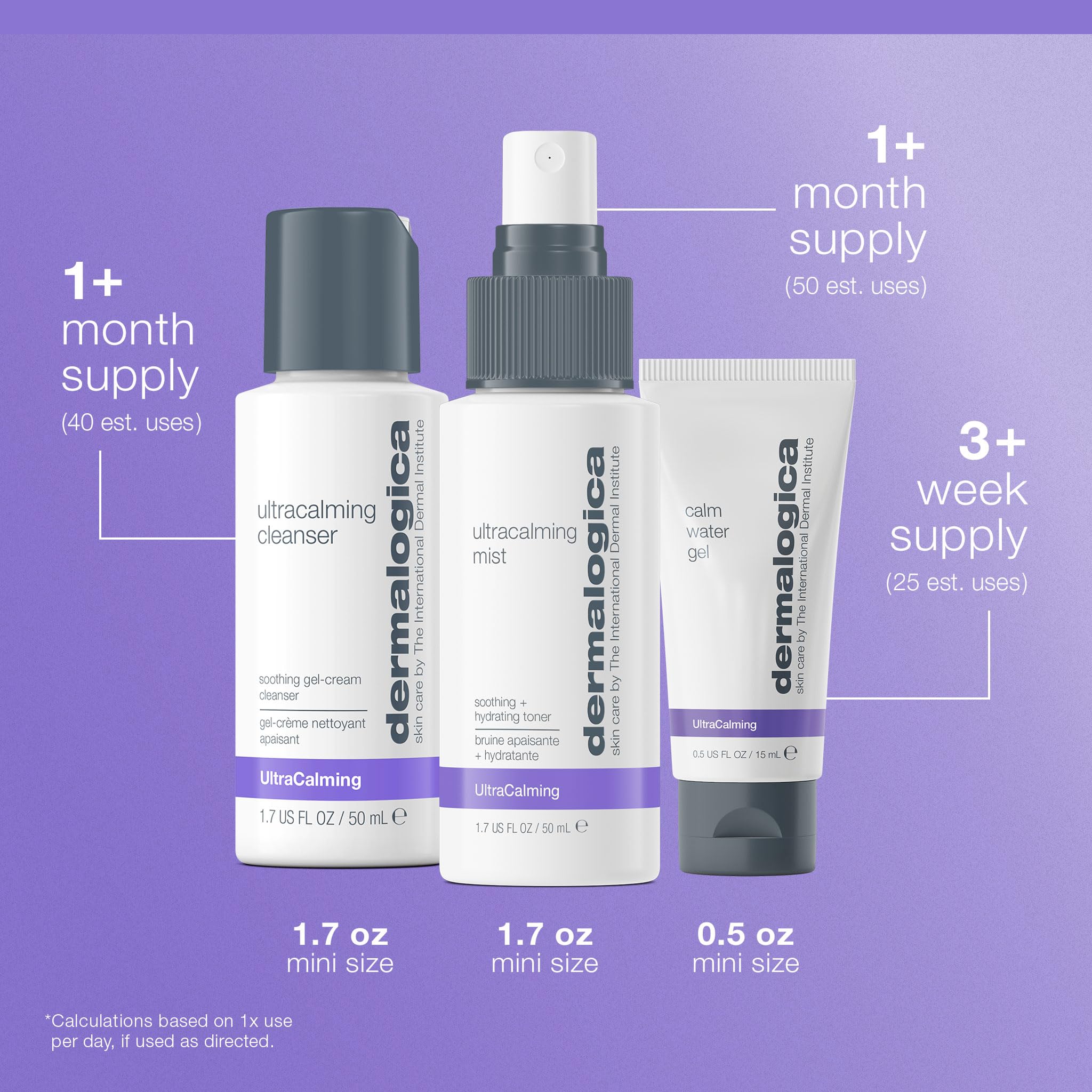 Dermalogica 3-step sensitive skin routine products arranged on a clean background