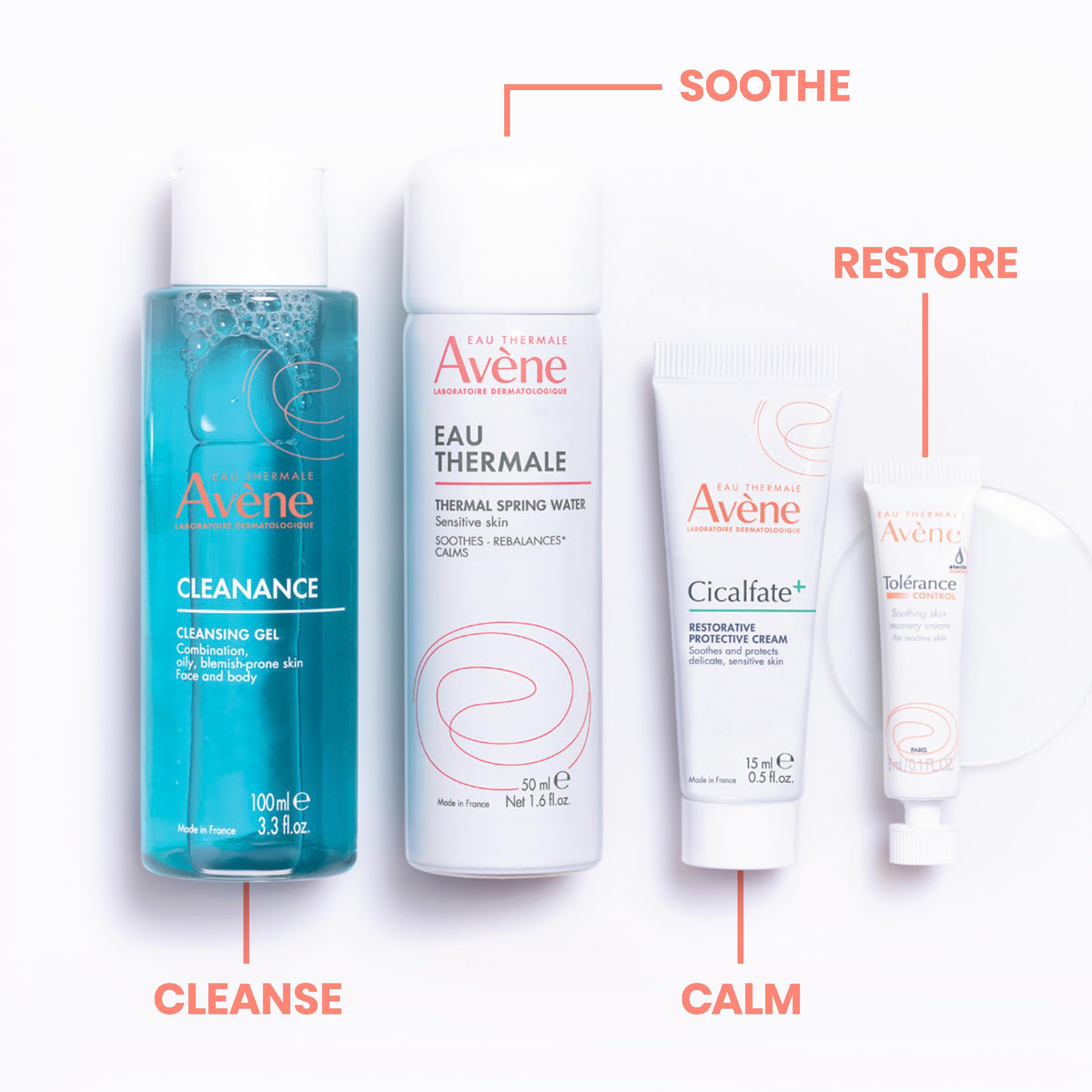 Avène French pharmacy skincare starter kit for sensitive skin packaging details highlighting postbiotic ingredients