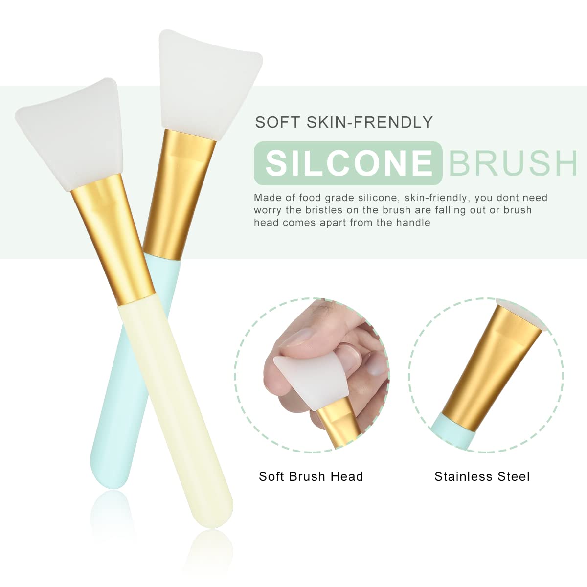 Close up view of the food grade silicone face mask brush heads emphasizing the skin friendly textures