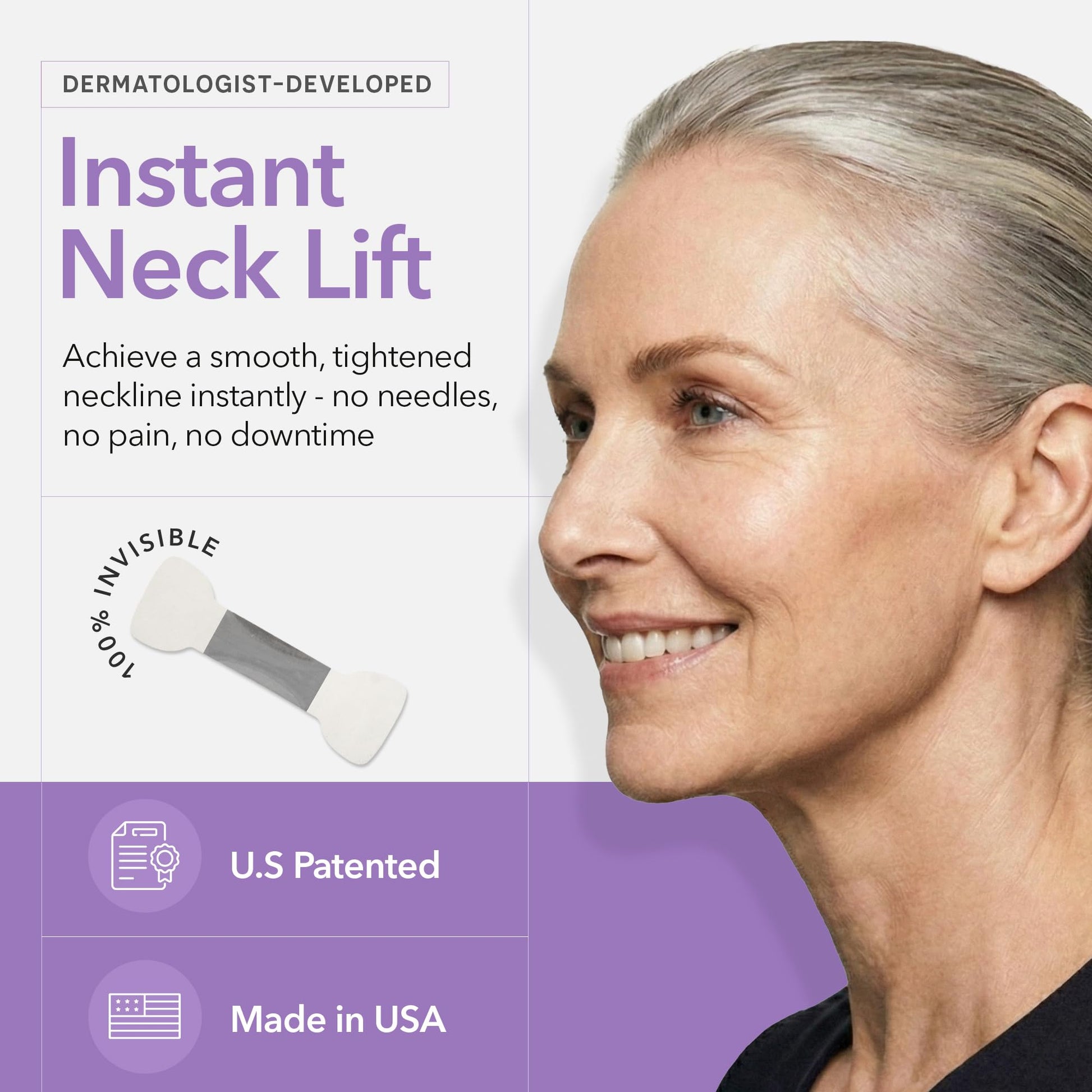 LadPemo instant non surgical neck lift tape being applied behind the ear for jawline contouring