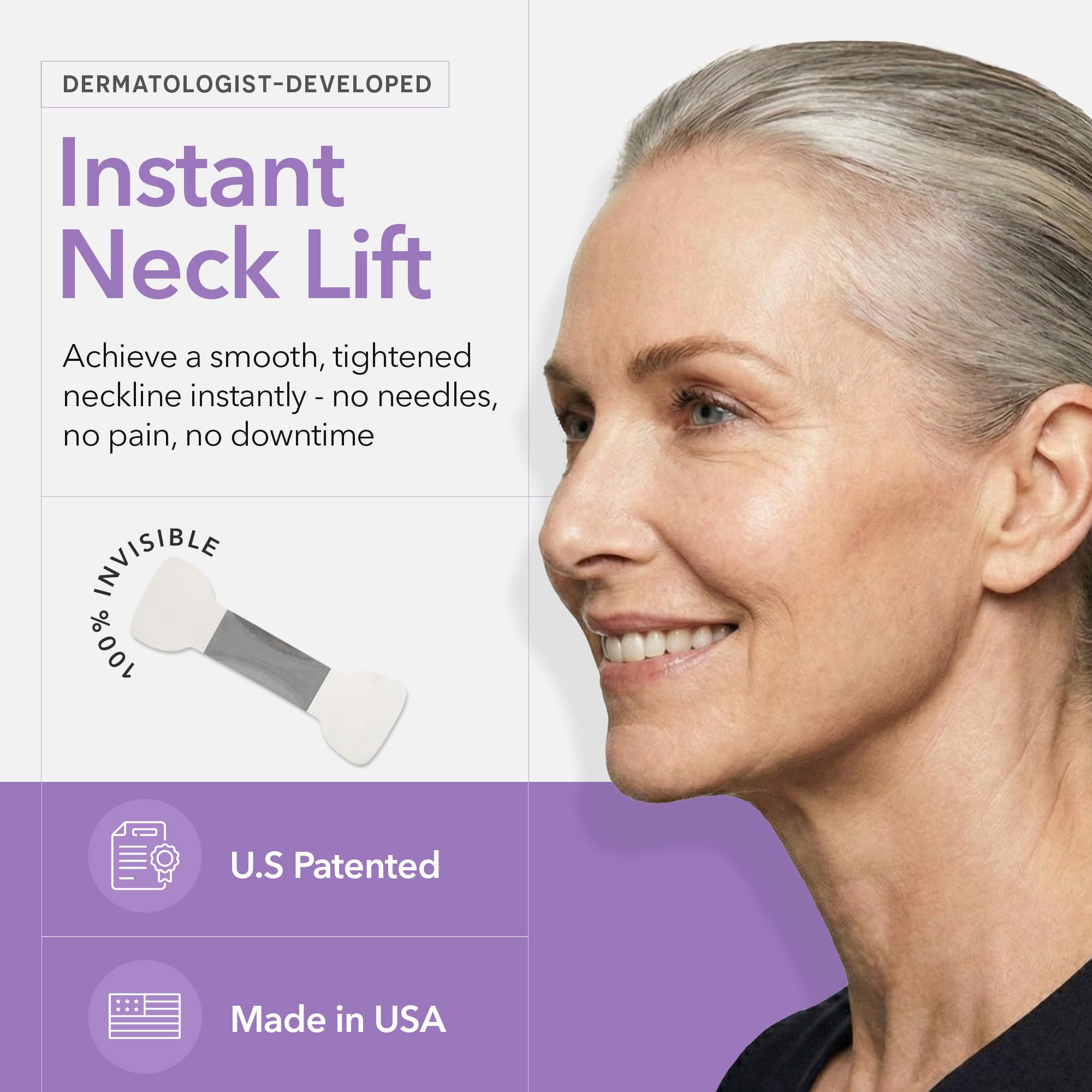 LadPemo instant non surgical neck lift tape being applied behind the ear for jawline contouring