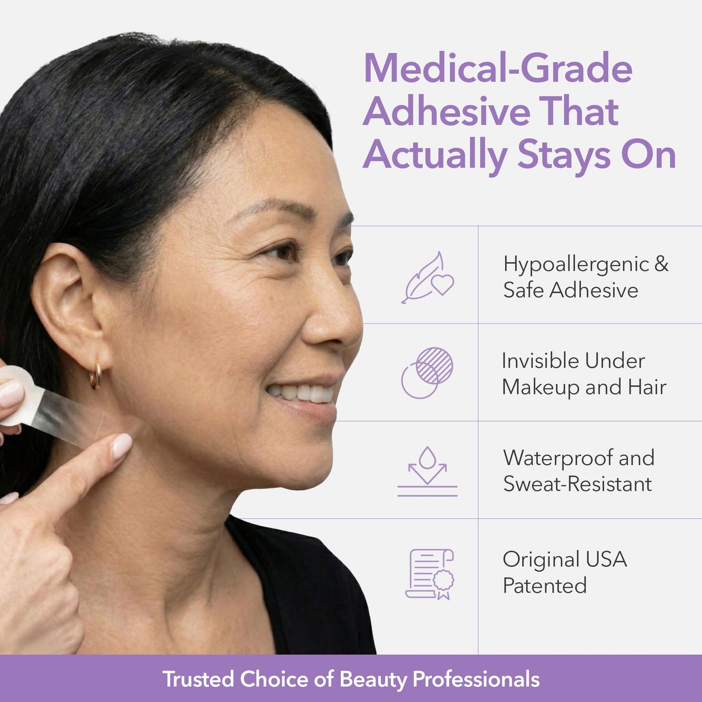 Dermatologist tested hypoallergenic neck tightening adhesive strip close up material details
