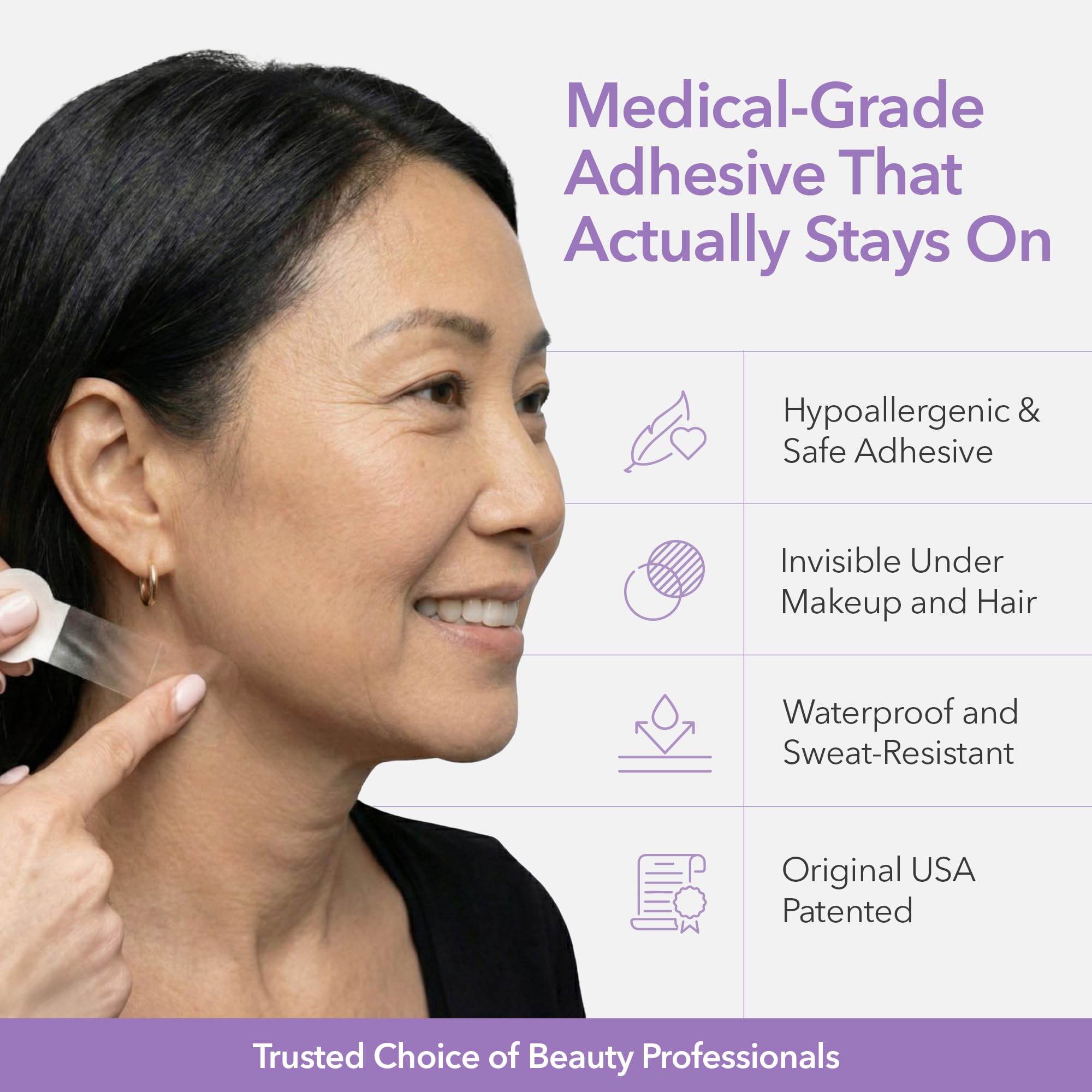 Dermatologist tested hypoallergenic neck tightening adhesive strip close up material details