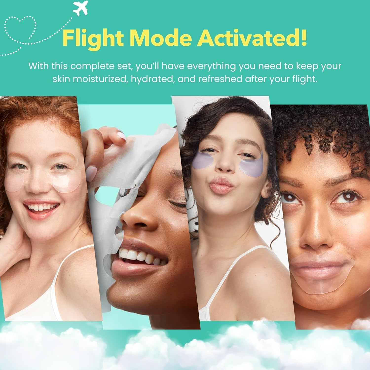 Patchology five piece facial kit with single use hydrating lip gel and flashmasque sheets for flight hydration
