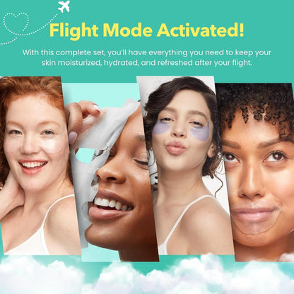 Patchology five piece facial kit with single use hydrating lip gel and flashmasque sheets for flight hydration