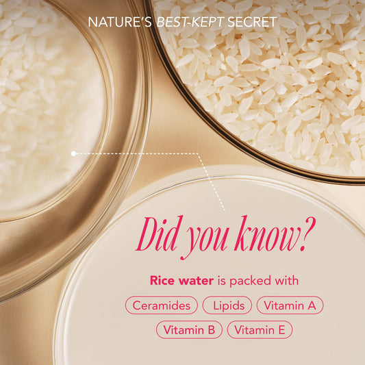 The Face Shop Rice Water Bright foaming cleanser and vegan serum travel size bottles standing upright.