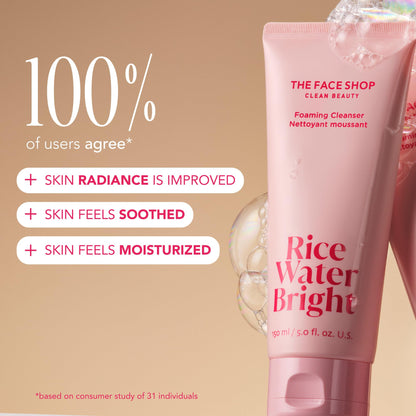 The Face Shop Rice Water Bright 4-piece Korean skincare routine arranged neatly out of the box.