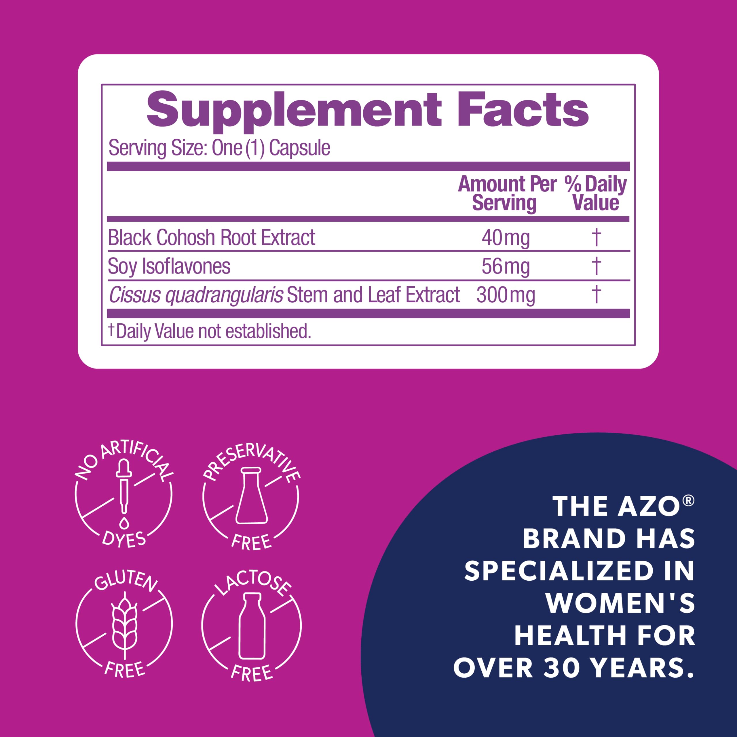 Azo Pre-Menopause supplement bottle label details