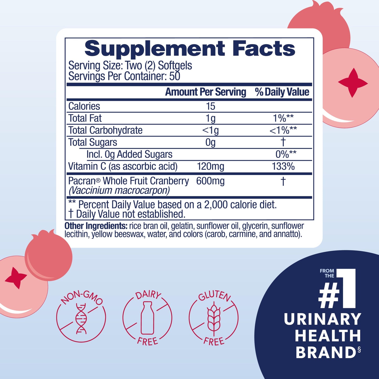 AZO Cranberry Pro 100 Softgels Supplement Facts Label