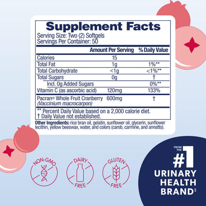 AZO Cranberry Pro 100 Softgels Supplement Facts Label