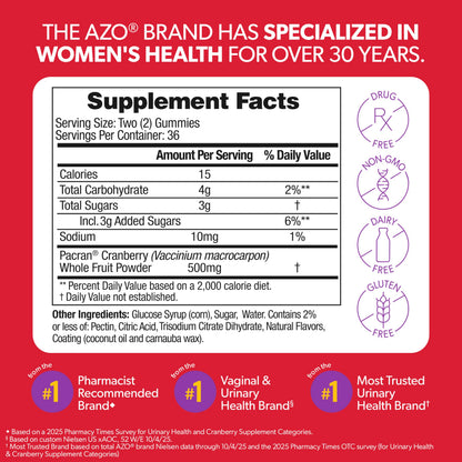 AZO Cranberry daily gummies Pacran formula bottle