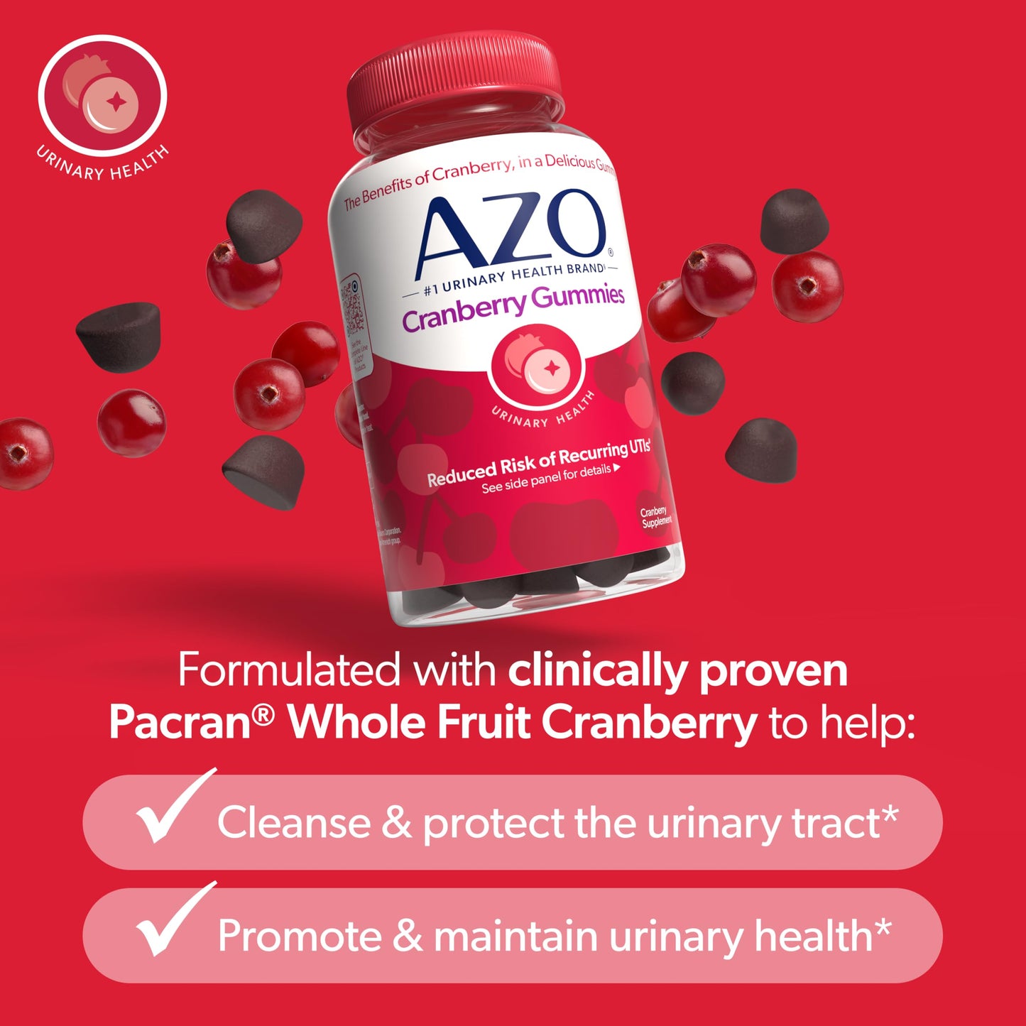 AZO Cranberry non-GMO gummies berrylicious flavor supplement