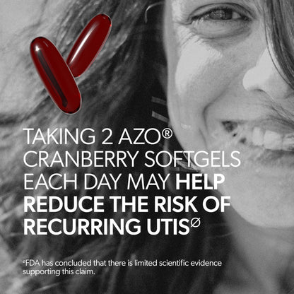 Easy to swallow AZO Cranberry softgels for natural bladder flushing and protection